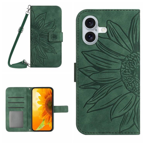 Skin Feel Sun Flower Embossed Flip Leather Phone Case with Lanyard, For iPhone 18 Pro / 17 Pro, For iPhone 18 Pro Max / 17 Pro Max, For iPhone 17e / 16e, For iPhone 17