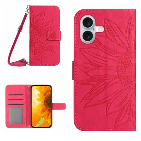 Skin Feel Sun Flower Embossed Flip Leather Phone Case with Lanyard, For iPhone 18 Pro / 17 Pro, For iPhone 18 Pro Max / 17 Pro Max, For iPhone 17e / 16e, For iPhone 17