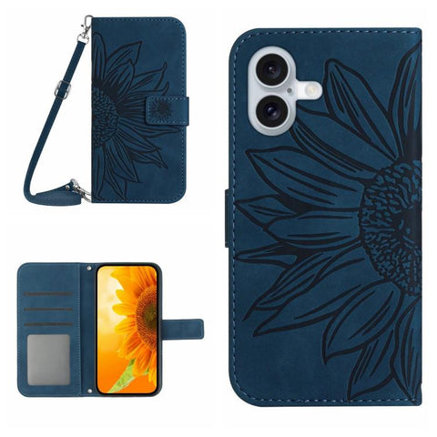 Skin Feel Sun Flower Embossed Flip Leather Phone Case with Lanyard, For iPhone 18 Pro / 17 Pro, For iPhone 18 Pro Max / 17 Pro Max, For iPhone 17e / 16e, For iPhone 17
