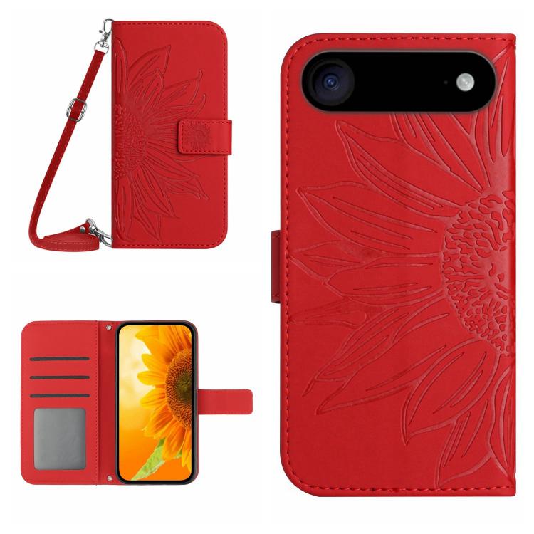 Skin Feel Sun Flower Embossed Flip Leather Phone Case with Lanyard, For iPhone Air, For iPhone 16 Pro Max, For iPhone 16 Pro, For iPhone 16 Plus