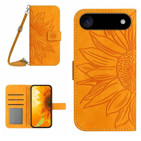 Skin Feel Sun Flower Embossed Flip Leather Phone Case with Lanyard, For iPhone Air, For iPhone 16 Pro Max, For iPhone 16 Pro, For iPhone 16 Plus