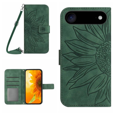 Skin Feel Sun Flower Embossed Flip Leather Phone Case with Lanyard, For iPhone Air, For iPhone 16 Pro Max, For iPhone 16 Pro, For iPhone 16 Plus