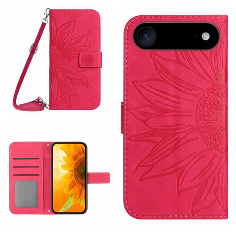Skin Feel Sun Flower Embossed Flip Leather Phone Case with Lanyard, For iPhone Air, For iPhone 16 Pro Max, For iPhone 16 Pro, For iPhone 16 Plus