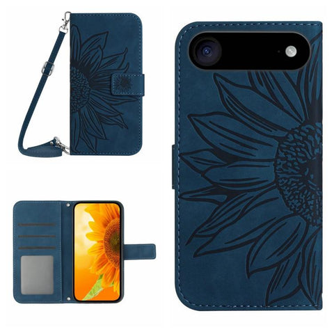 Skin Feel Sun Flower Embossed Flip Leather Phone Case with Lanyard, For iPhone Air, For iPhone 16 Pro Max, For iPhone 16 Pro, For iPhone 16 Plus