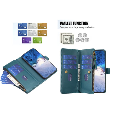 9 Card Slots Zipper Wallet Leather Flip Phone Case, For Samsung Galaxy S20, For Samsung Galaxy S20+, For Samsung Galaxy A71 4G, For Samsung Galaxy A51 4G