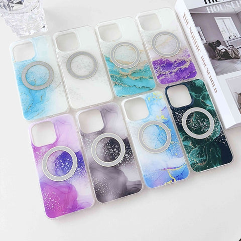 Dual-side IMD Marble Magsafe Phone Case, For iPhone 15 Pro Max, For iPhone 14, For iPhone 14 Pro, For iPhone 15 Pro, For iPhone 15 Plus, For iPhone 14 Pro Max