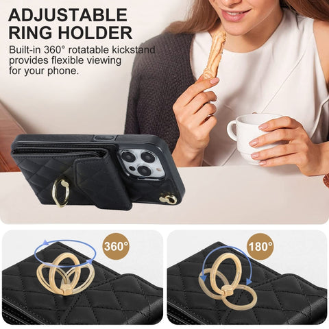 Rhombic Texture Card Bag Phone Case with Long Lanyard, For iPhone 14 Pro Max, For iPhone 13 Pro Max, For iPhone 13 Pro, For iPhone 13, For iPhone 12 / 12 Pro, For iPhone 12 Pro Max