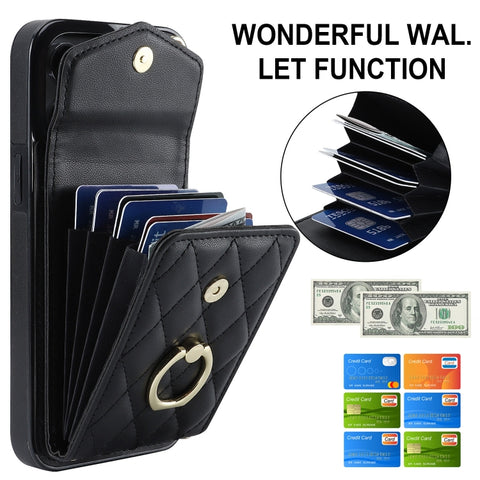 Rhombic Texture Card Bag Phone Case with Long Lanyard, For iPhone 14 Pro Max, For iPhone 13 Pro Max, For iPhone 13 Pro, For iPhone 13, For iPhone 12 / 12 Pro, For iPhone 12 Pro Max