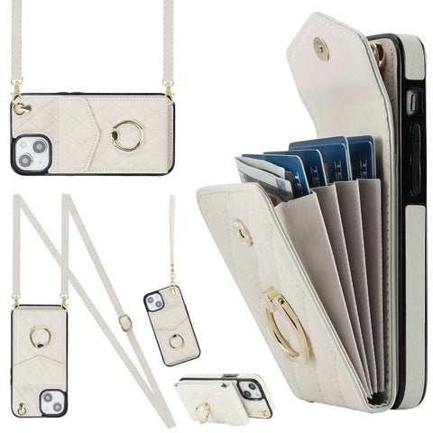 Rhombic Texture Card Bag Phone Case with Long Lanyard, For iPhone 14 Pro Max, For iPhone 13 Pro Max, For iPhone 13 Pro, For iPhone 13, For iPhone 12 / 12 Pro, For iPhone 12 Pro Max