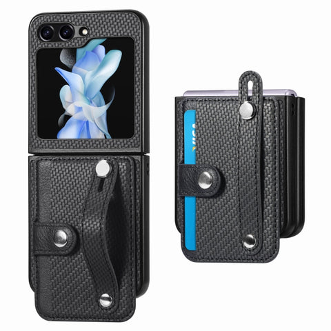 Carbon Fiber Wristband Wallet Back Phone Case, For Samsung Galaxy Z Flip5