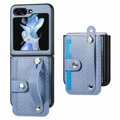 Carbon Fiber Wristband Wallet Back Phone Case, For Samsung Galaxy Z Flip5