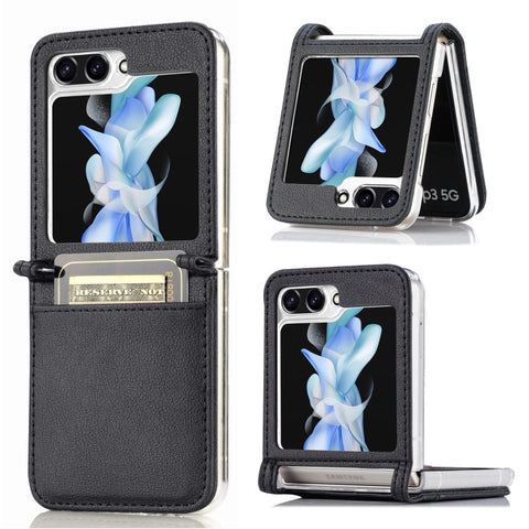 Litchi Texture PU Card Fold Back Phone Case, For Samsung Galaxy Z Flip5