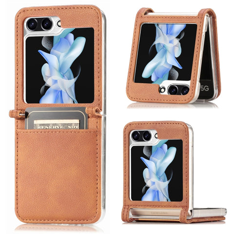 Litchi Texture PU Card Fold Back Phone Case, For Samsung Galaxy Z Flip5