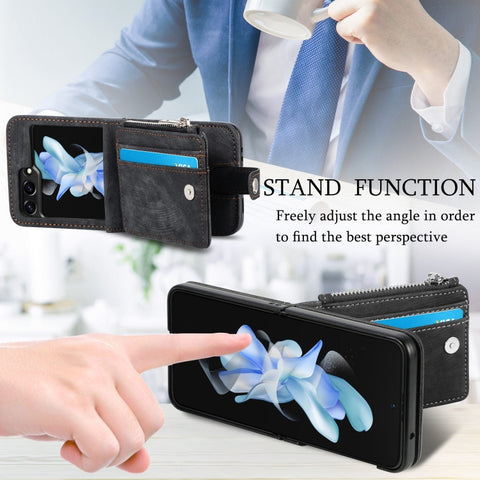 Skin-feel PU Zipper Wallet Phone Case, For Samsung Galaxy Z Flip5
