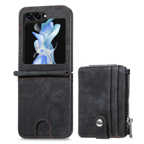 Skin-feel PU Zipper Wallet Phone Case, For Samsung Galaxy Z Flip5
