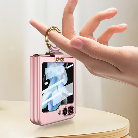 GKK Ultra-thin PC Full Coverage Phone Case with Ring Holder / Tempered Film, For Samsung Galaxy Z Flip5