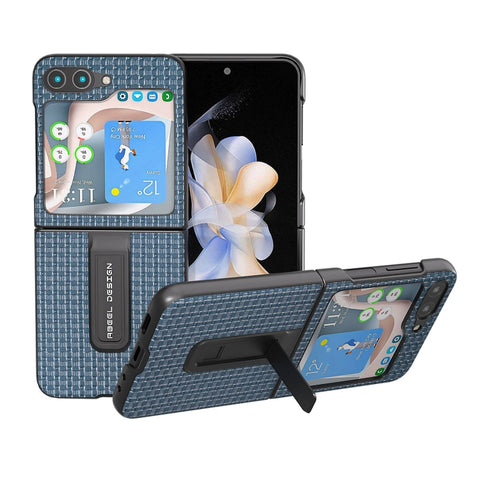 Genuine Leather Luxury Series Phone Case with Holder, For Samsung Galaxy Z Flip5, For Samsung Galaxy Z Flip4