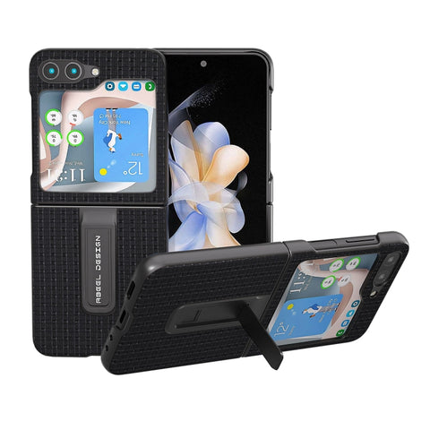 Genuine Leather Luxury Series Phone Case with Holder, For Samsung Galaxy Z Flip5, For Samsung Galaxy Z Flip4