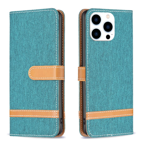 Color Block Denim Texture Leather Phone Case, For iPhone 15 Pro, For iPhone 15 Plus, For iPhone 15