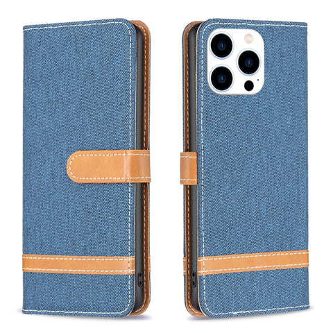 Color Block Denim Texture Leather Phone Case, For iPhone 15 Pro, For iPhone 15 Plus, For iPhone 15