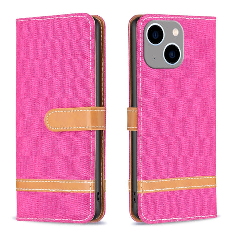 Color Block Denim Texture Leather Phone Case, For iPhone 15 Pro, For iPhone 15 Plus, For iPhone 15
