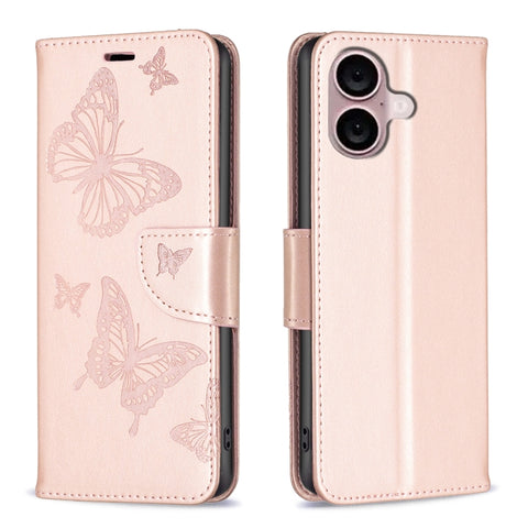 Embossing Two Butterflies Pattern Leather Phone Case, For iPhone 16 Pro Max, For iPhone 16 Pro, For iPhone 16 Plus, For iPhone 16, For iPhone 15 Pro Max, For iPhone 15 Pro, For iPhone 15 Plus, For iPhone 15