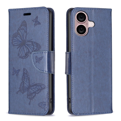 Embossing Two Butterflies Pattern Leather Phone Case, For iPhone 16 Pro Max, For iPhone 16 Pro, For iPhone 16 Plus, For iPhone 16, For iPhone 15 Pro Max, For iPhone 15 Pro, For iPhone 15 Plus, For iPhone 15