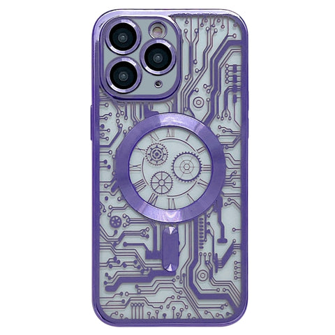 Electroplated Circuit Board Pattern MagSafe Phone Case, For iPhone 13, For iPhone 12, For iPhone 12 Pro Max, For iPhone 12 Pro, For iPhone 11 Pro Max, For iPhone 11