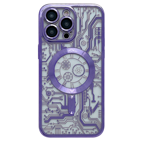 Electroplated Circuit Board Pattern MagSafe Phone Case, For iPhone 13, For iPhone 12, For iPhone 12 Pro Max, For iPhone 12 Pro, For iPhone 11 Pro Max, For iPhone 11