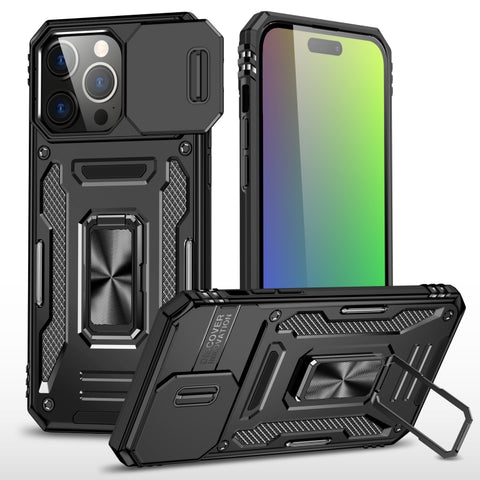 Armor PC + TPU Camera Shield Phone Case, For iPhone 16 Pro, For iPhone 16 Plus, For iPhone 16, For iPhone 15 Pro Max, For iPhone 15 Pro, For iPhone 15 Plus
