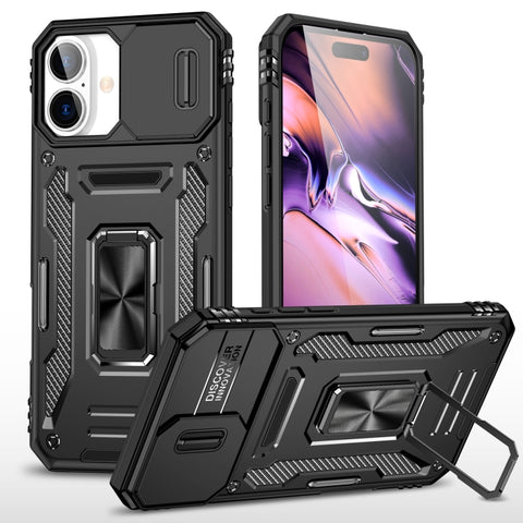 Armor PC + TPU Camera Shield Phone Case, For iPhone 16 Pro, For iPhone 16 Plus, For iPhone 16, For iPhone 15 Pro Max, For iPhone 15 Pro, For iPhone 15 Plus