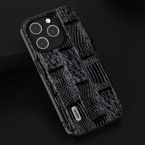 ABEEL Genuine Leather Mahjong Pattern Black Edge Phone Case, For iPhone 15 Pro Max, For iPhone 15 Pro, For iPhone 15 Plus, For iPhone 15