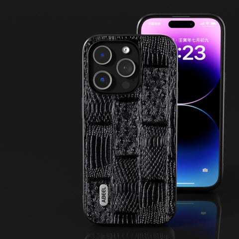 ABEEL Genuine Leather Mahjong Pattern Black Edge Phone Case, For iPhone 15 Pro Max, For iPhone 15 Pro, For iPhone 15 Plus, For iPhone 15