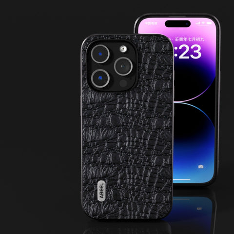 ABEEL Genuine Leather Canopy Black Edge Phone Case, For iPhone 15 Pro Max, For iPhone 15 Pro, For iPhone 15 Plus, For iPhone 15