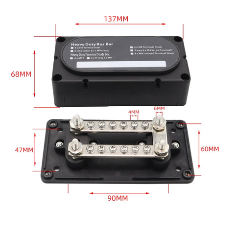 150A 12-48V RV Yacht Modified Double Row 12-way M6 Terminal Busbar with 12pcs Terminals, CP-3158, CP-3159