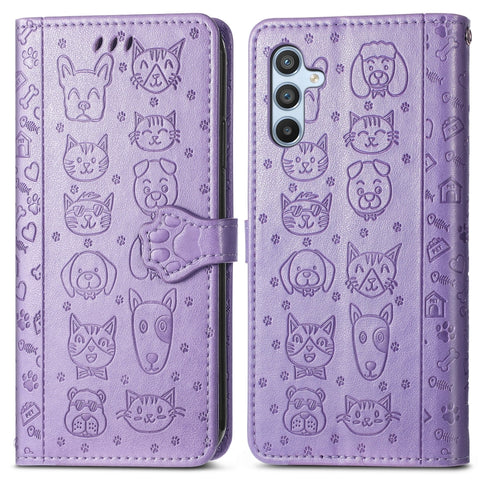Cat and Dog Embossed Leather Phone Case, For Samsung Galaxy A54 5G