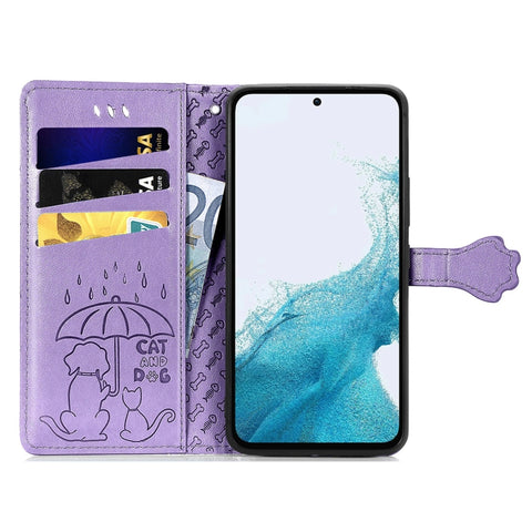 Cat and Dog Embossed Leather Phone Case, For Samsung Galaxy A54 5G