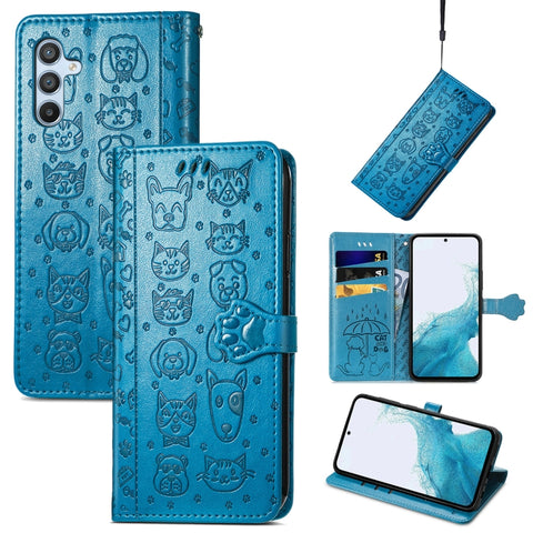 Cat and Dog Embossed Leather Phone Case, For Samsung Galaxy A54 5G