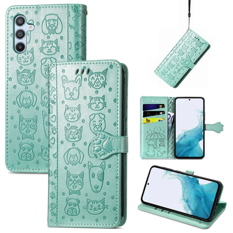 Cat and Dog Embossed Leather Phone Case, For Samsung Galaxy A54 5G