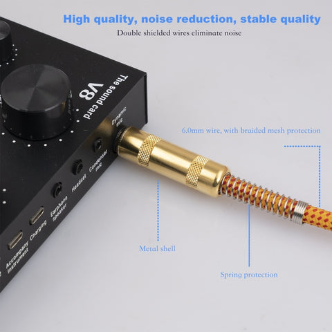 TC048GFY Gold-plating 6.35mm Male Straight to Elbow Audio Cable for Electric Guitar Drum, Length: 3m, 3m M to M Elbow