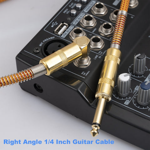 TC048GFY Gold-plating 6.35mm Male Straight to Elbow Audio Cable for Electric Guitar Drum, Length: 3m, 3m M to M Elbow