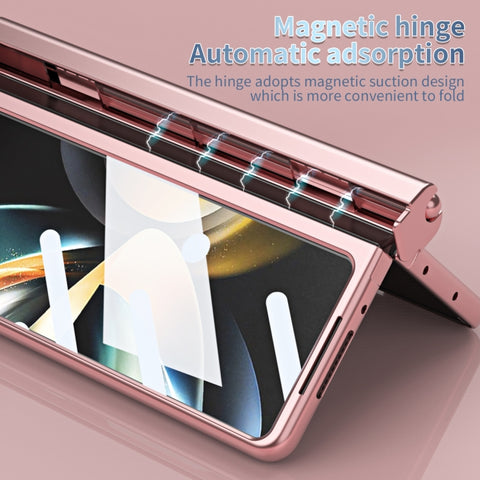 Electroplating Corrugated Hinge Folding Phone Case with Pen Slot, For Samsung Galaxy Z Fold5