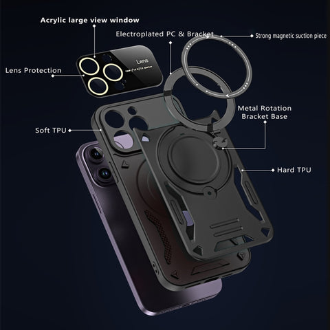 Large Window MagSafe Holder Phone Case, For iPhone 16 Pro Max, For iPhone 16 Pro, For iPhone 16 Plus, For iPhone 16, For iPhone 15 Pro Max, For iPhone 15 Pro, For iPhone 15 Plus, For iPhone 15