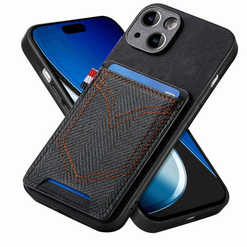 Denim Texture Leather Skin Phone Case with Card Slot, For iPhone 15 Pro Max, For iPhone 15 Pro, For iPhone 15 Plus, For iPhone 15, For iPhone 14 Pro, For iPhone 14 Pro Max