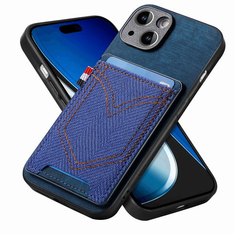 Denim Texture Leather Skin Phone Case with Card Slot, For iPhone 15 Pro Max, For iPhone 15 Pro, For iPhone 15 Plus, For iPhone 15, For iPhone 14 Pro, For iPhone 14 Pro Max