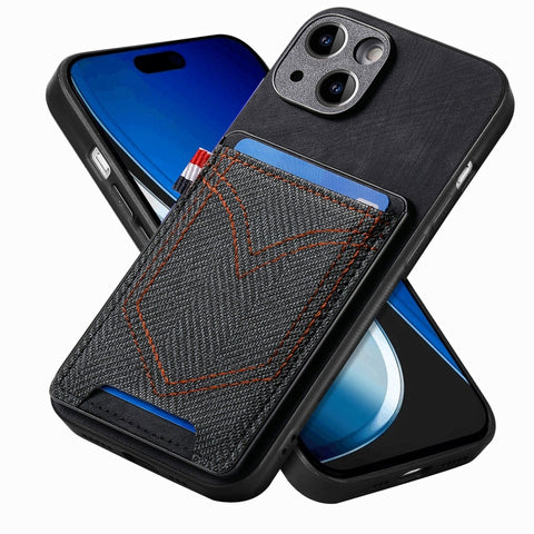 Denim Texture Leather Skin Phone Case with Card Slot, For iPhone 15 Pro Max, For iPhone 15 Pro, For iPhone 15 Plus, For iPhone 15, For iPhone 14 Pro, For iPhone 14 Pro Max