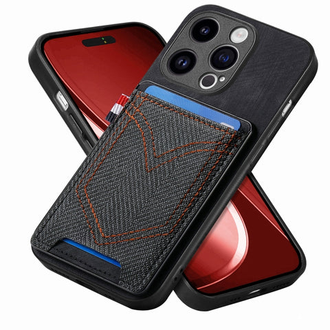 Denim Texture Leather Skin Phone Case with Card Slot, For iPhone 15 Pro Max, For iPhone 15 Pro, For iPhone 15 Plus, For iPhone 15, For iPhone 14 Pro, For iPhone 14 Pro Max
