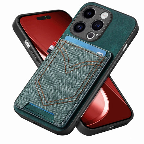 Denim Texture Leather Skin Phone Case with Card Slot, For iPhone 15 Pro Max, For iPhone 15 Pro, For iPhone 15 Plus, For iPhone 15, For iPhone 14 Pro, For iPhone 14 Pro Max
