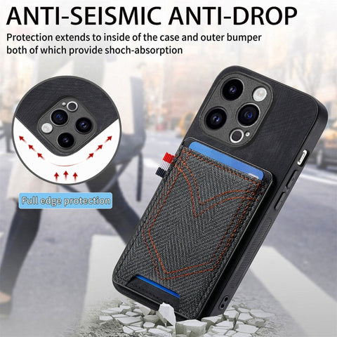 Denim Texture Leather Skin Phone Case with Card Slot, For iPhone 15 Pro Max, For iPhone 15 Pro, For iPhone 15 Plus, For iPhone 15, For iPhone 14 Pro, For iPhone 14 Pro Max
