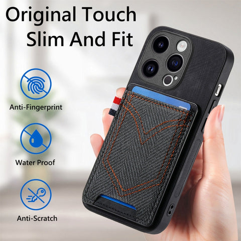 Denim Texture Leather Skin Phone Case with Card Slot, For iPhone 15 Pro Max, For iPhone 15 Pro, For iPhone 15 Plus, For iPhone 15, For iPhone 14 Pro, For iPhone 14 Pro Max